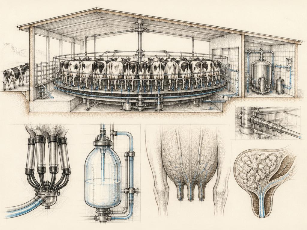 Hand-drawn scientific sketch for Milking & yield